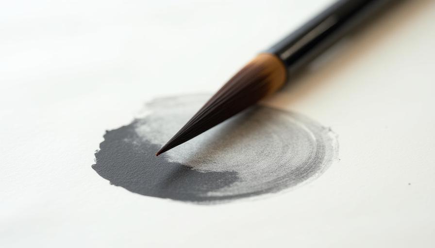 墨を含んだ筆先が和紙に触れる瞬間のクロースアップ