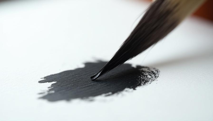 書道家が半紙に筆を走らせるクローズアップ