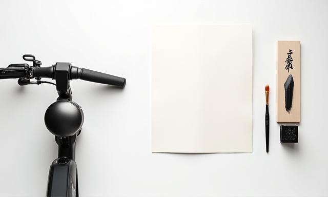 伝統的な筆とモダンな自転車の象徴的なイメージ